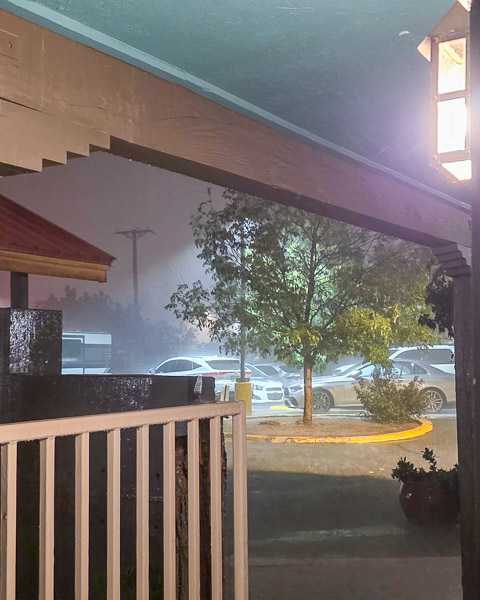 View from hotel room in a down pour